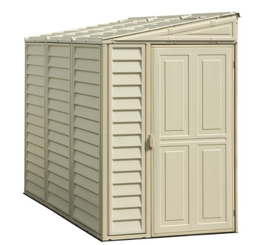 Duramax SideMate 4 x 8 (2.95 m2) Plastic Garden Shed with Metal Foundation Kit, Reversible Door, Strong Metal Roof Structure, Maintenance-Free Vinyl Shed - Ivory